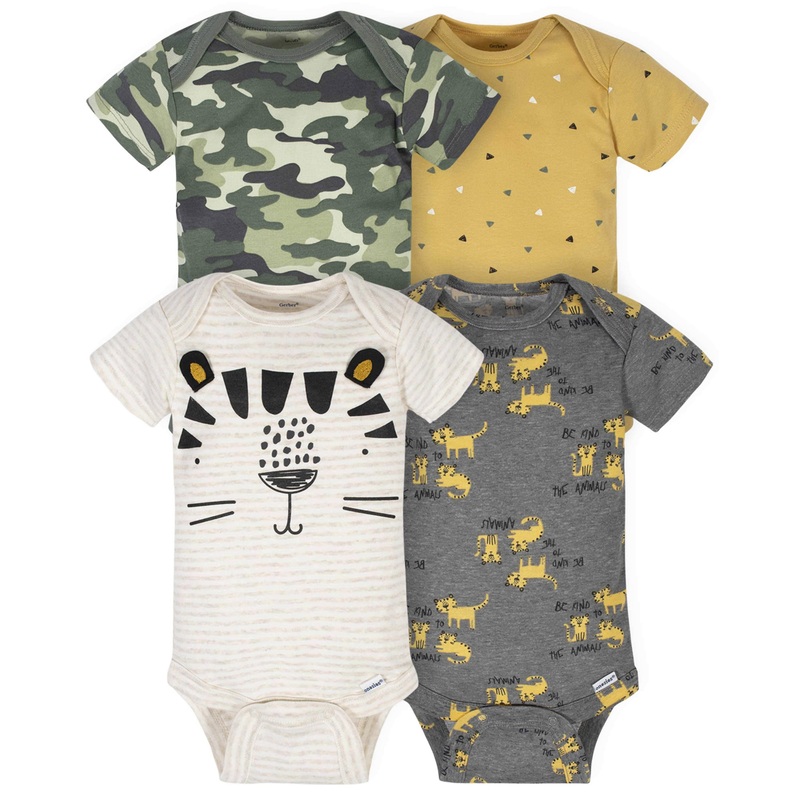 4-Pack Baby Boys Tiger Short Sleeve Onesies Bodysuits