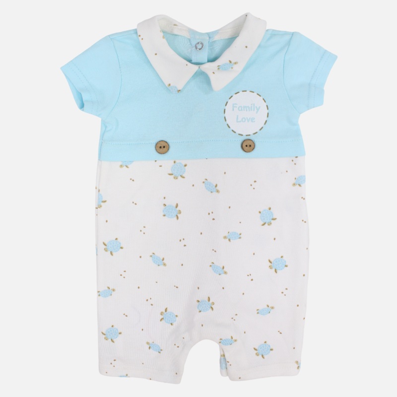 Baby Boys Cotton Romper  Aqua with Family Love Print