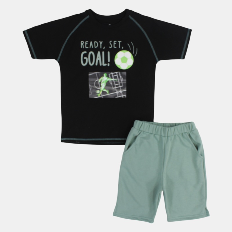 Boys Comfy Cotton Pajama Set – “Ready, Set, Goal”