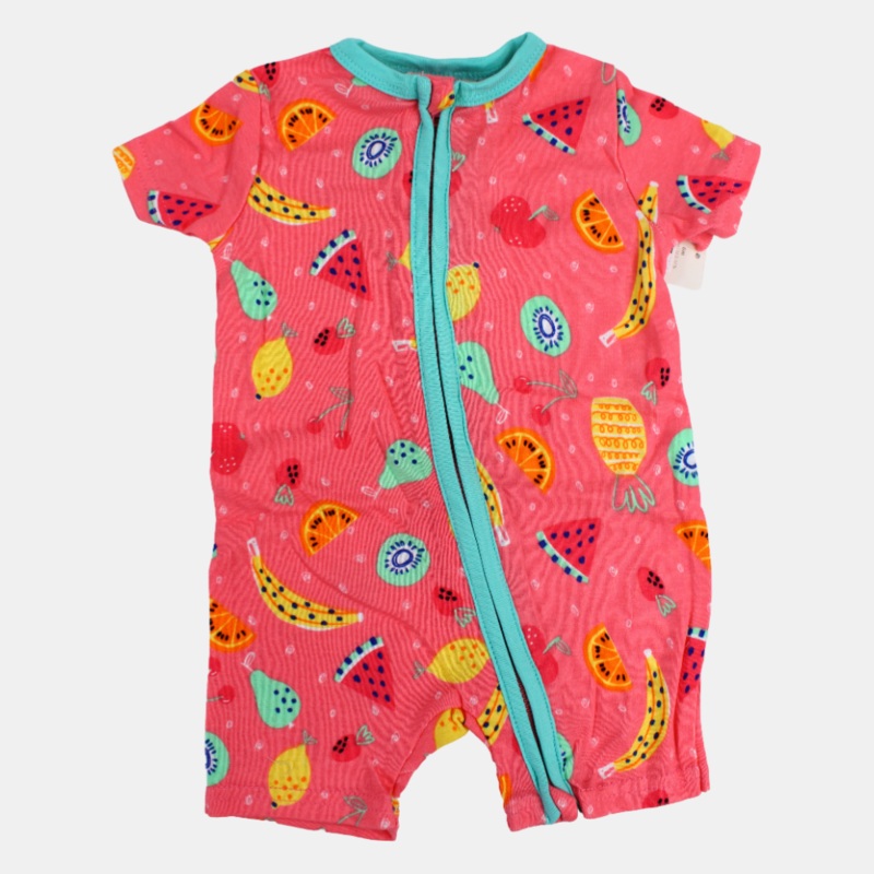 Baby Girls Cotton Romper  Pink with Fruit Print
