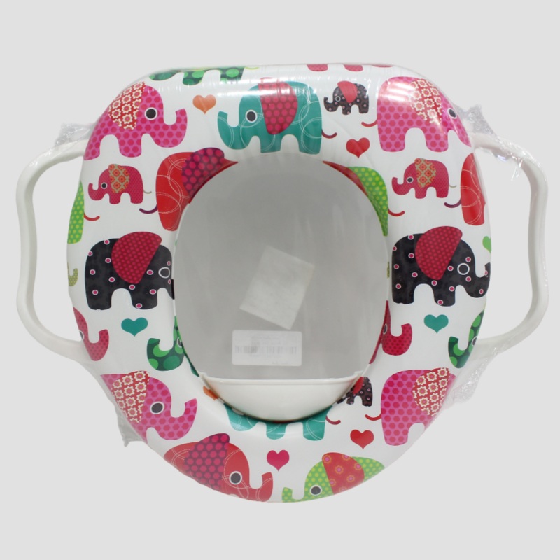 Cushioned Childrens Toilet Seat  Potty Training Toilet Seat with Handles (Elephants)