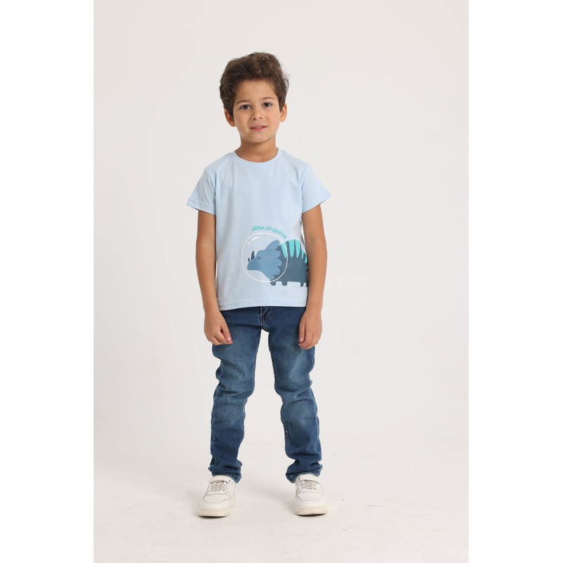 Baby Boys Short-Sleeved T-Shirt   Babyblue Dino in Space