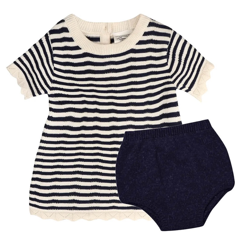Pointelle + Navy Stripe Knit Tunic Dress + Bloomer
