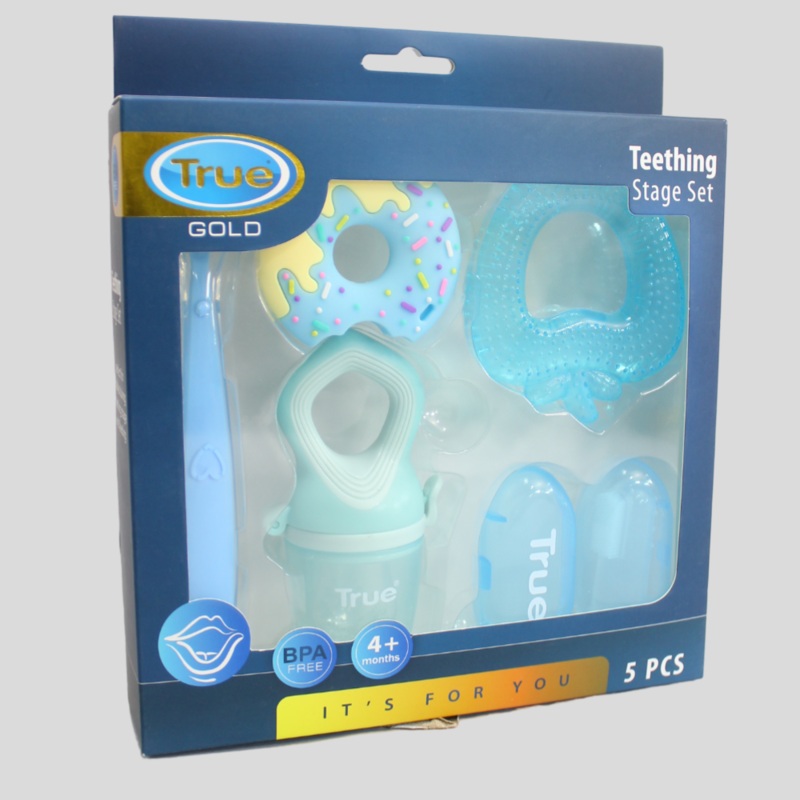 True Gold Baby Teething Kit 5 Pieces, Blue, 4+ Months