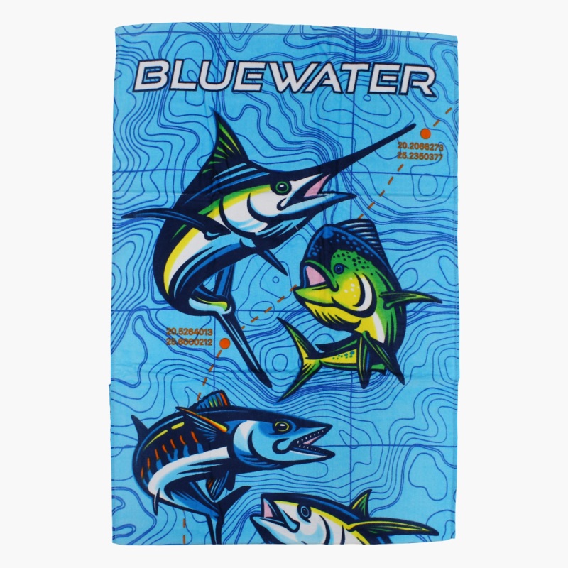 Unisex Beach Towel  Baby Blue with Blue Water Print (60×120 cm)