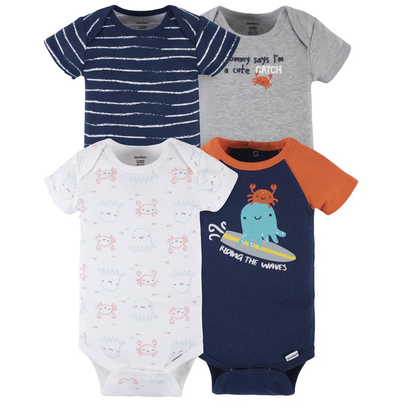 4-Pack Baby Boys Sea Friends Short Sleeve Onesies Bodysuits