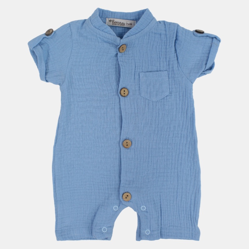 Baby Boys Linen Romper  Short-Sleeved with a Pocket