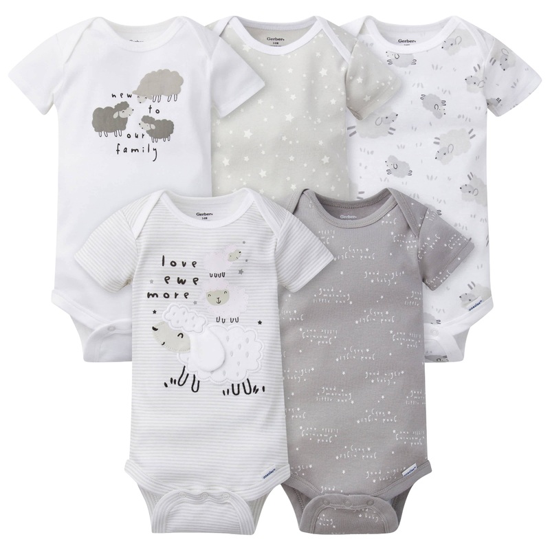 5-Pack Baby Neutral Lamb Short Sleeve Onesies Bodysuits