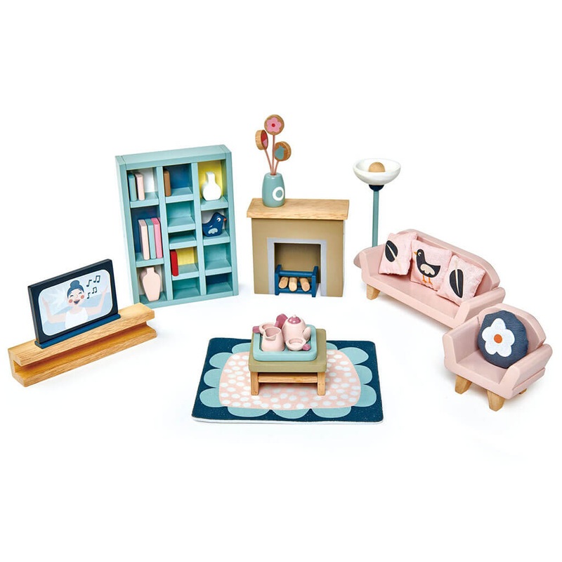 Wooden Dolls House Sitting Room Furniture Set