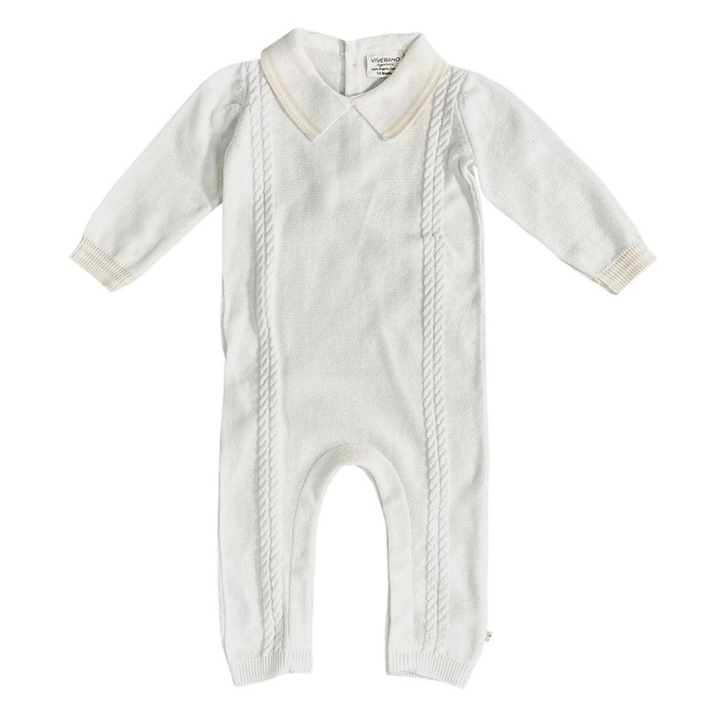 Dove White Cable Knit Baby Jumpsuit