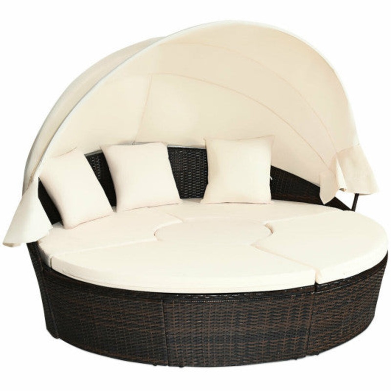 Patio Round Daybed Rattan Furniture Sets With Canopy