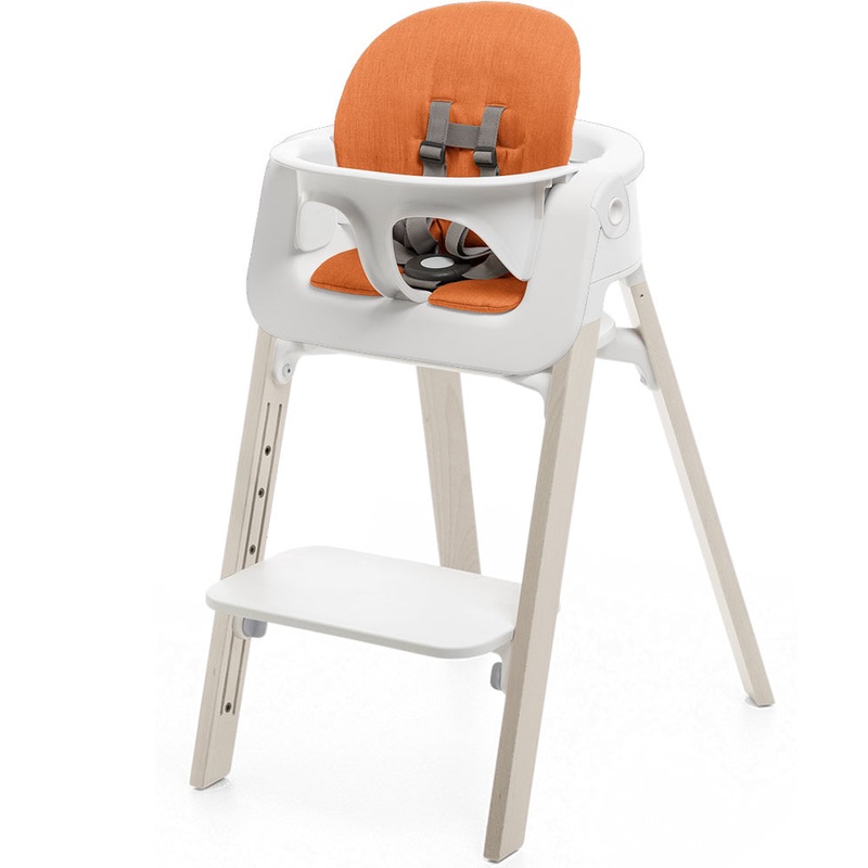 Stokke Steps Chair + Cushion (No Tray) – White/Whitewash/Orange