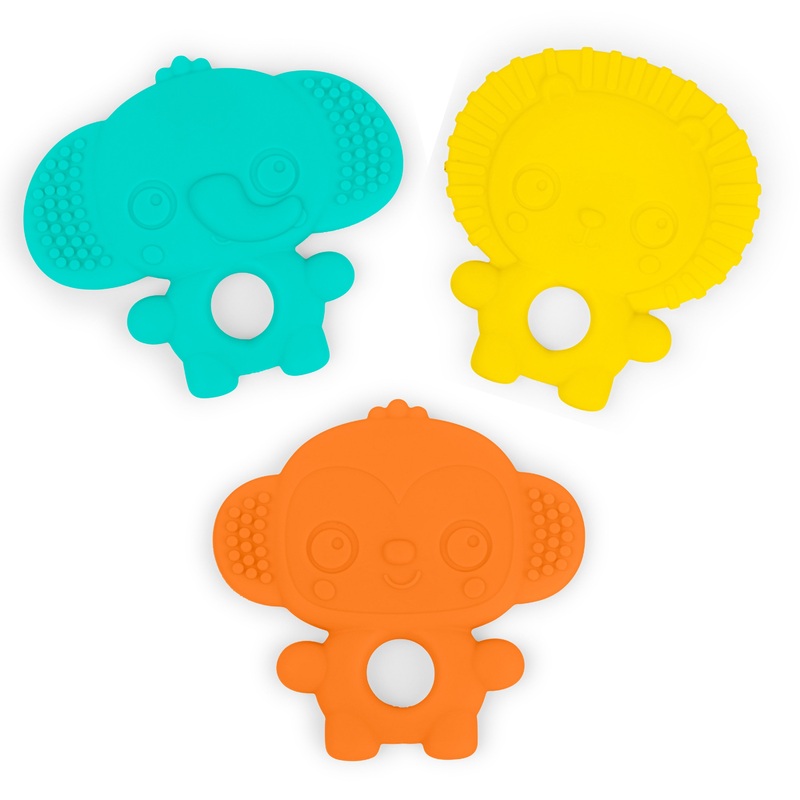 Bright Starts Gummy Buddies 3-Pack Textured Teethers – Elephant, Lion, Monkey