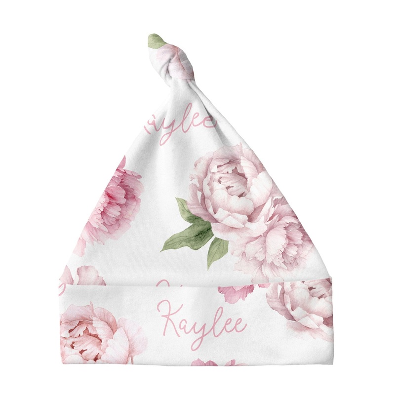 Sugar + Maple Knotted Baby Hat – Pink Peonies