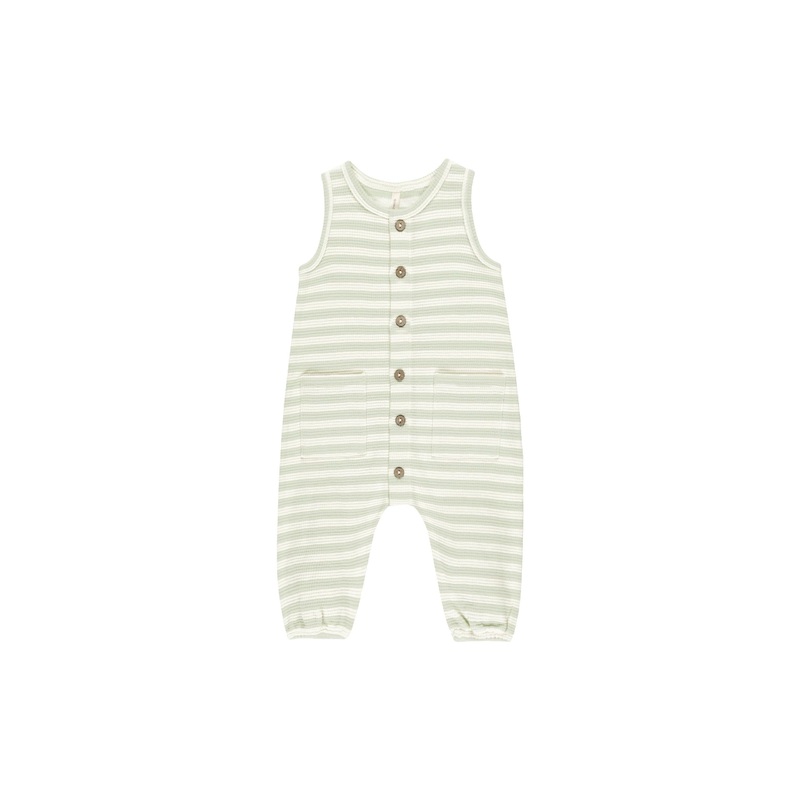 Quincy Mae Waffle Jumpsuit – Mint Stripe