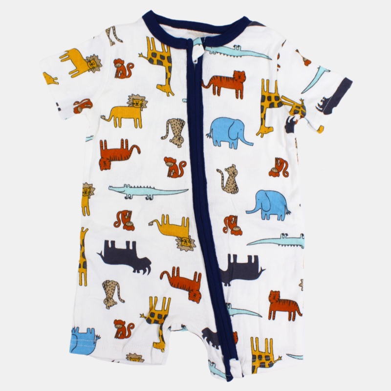 Baby Boys Cotton Romper  Off-White with Animals Design