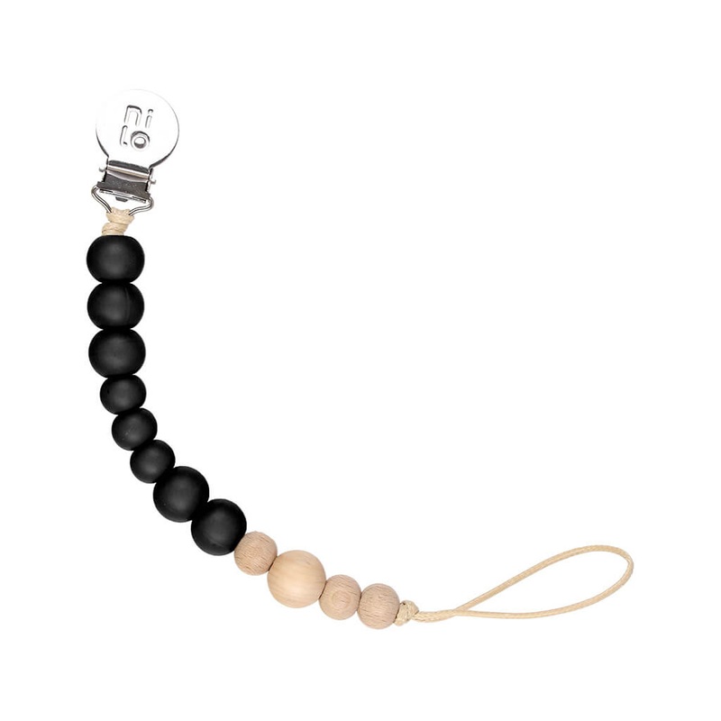 Wood + Silicone Beads Pacifier Holder Black