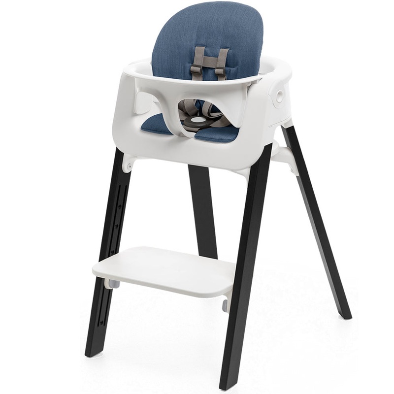 Stokke Steps Chair + Cushion (No Tray) – White/Oak Black/Blue