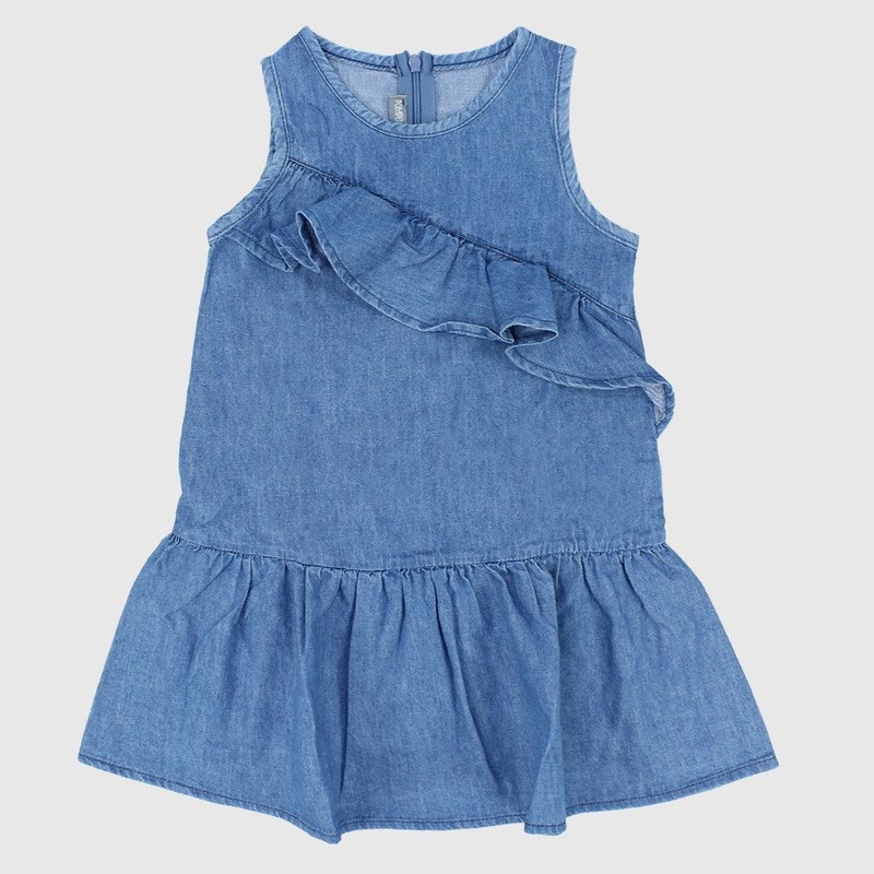 Ruffled Sleeveless Jean Dress