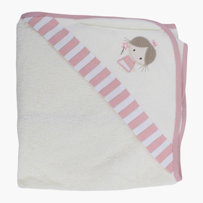 Cotton Baby Hooded Towel – White with Girl Design