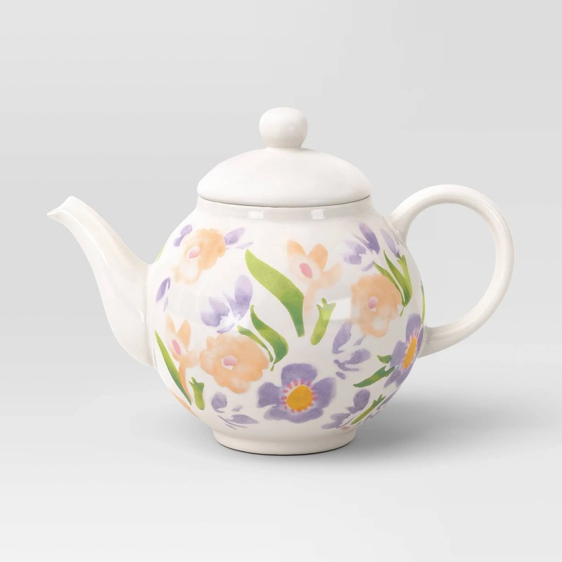 40 fl oz Stoneware Floral Tea Pot