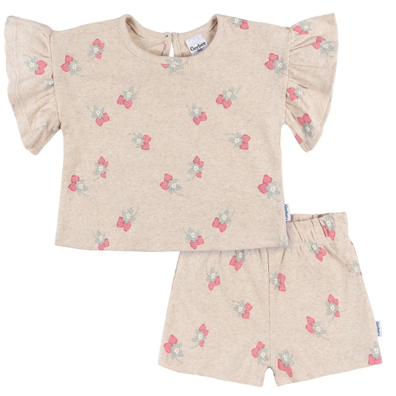 2-Piece Infant & Toddler Girls Heather Strawberry Shirt and Shorts Set