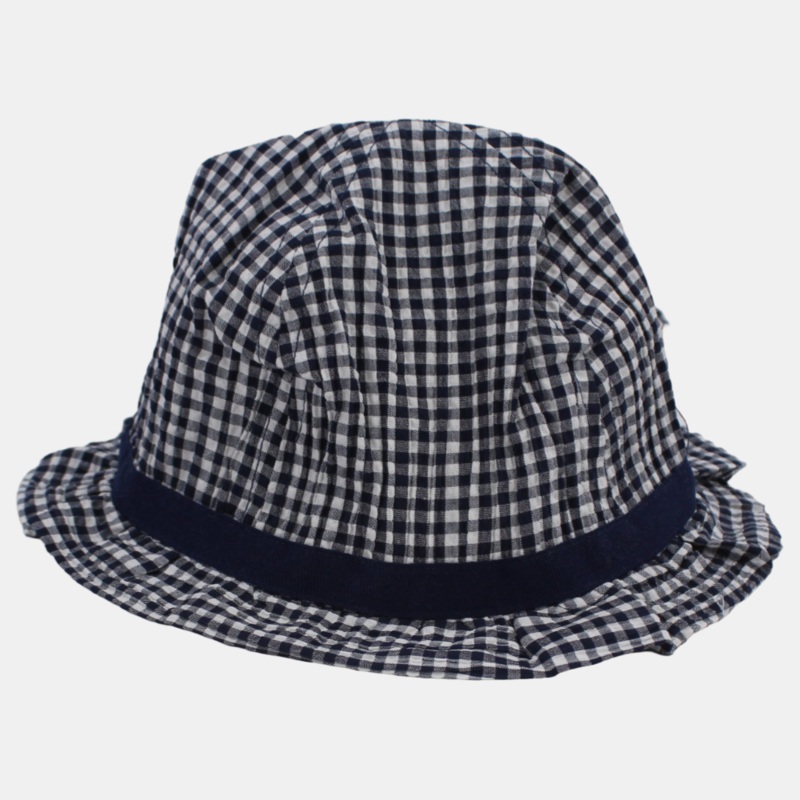 Baby Girls Cotton Hat – White & Navy Checkered