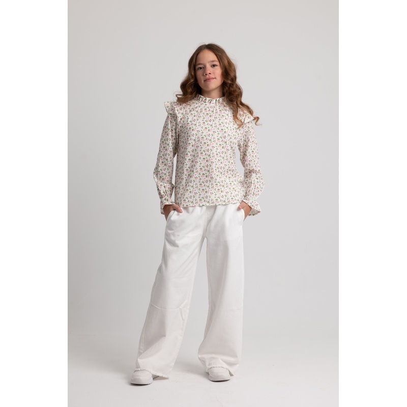 Girls Polyester Blouse Off White Printed