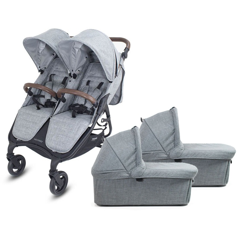 Valco 2025 Trend Duo Twin Side by Side Double Stroller + Bassinet Bundle – Grey Marle / Grey Marle