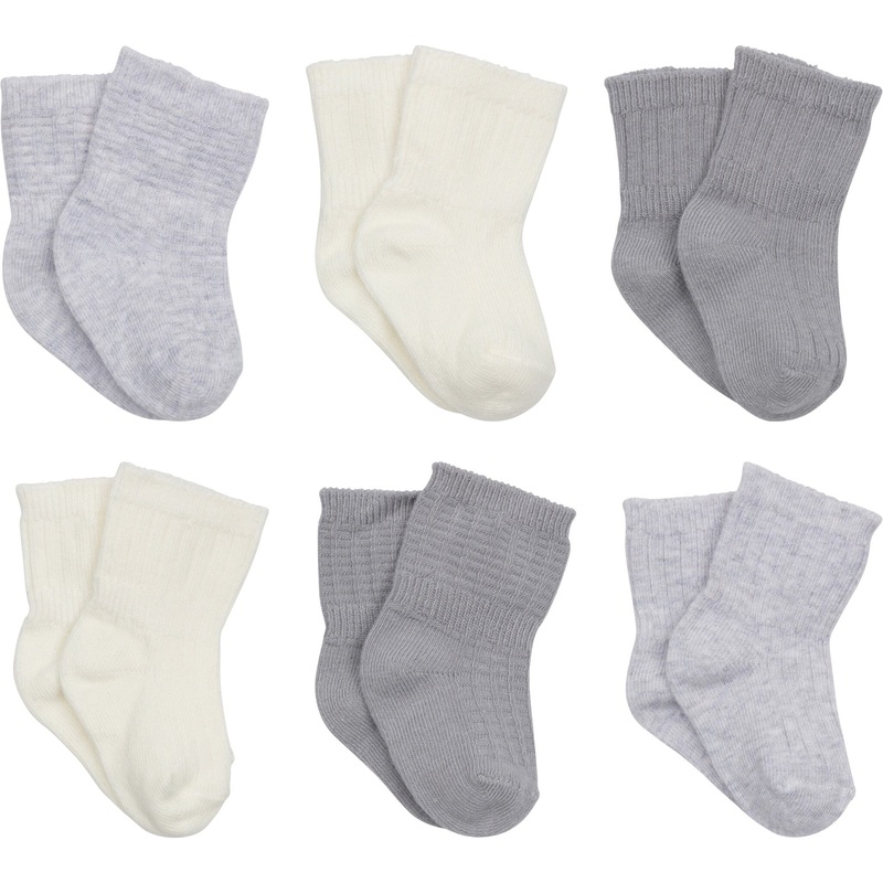 6-Pack Baby Neutral Grey Moons Wiggle Proof Socks