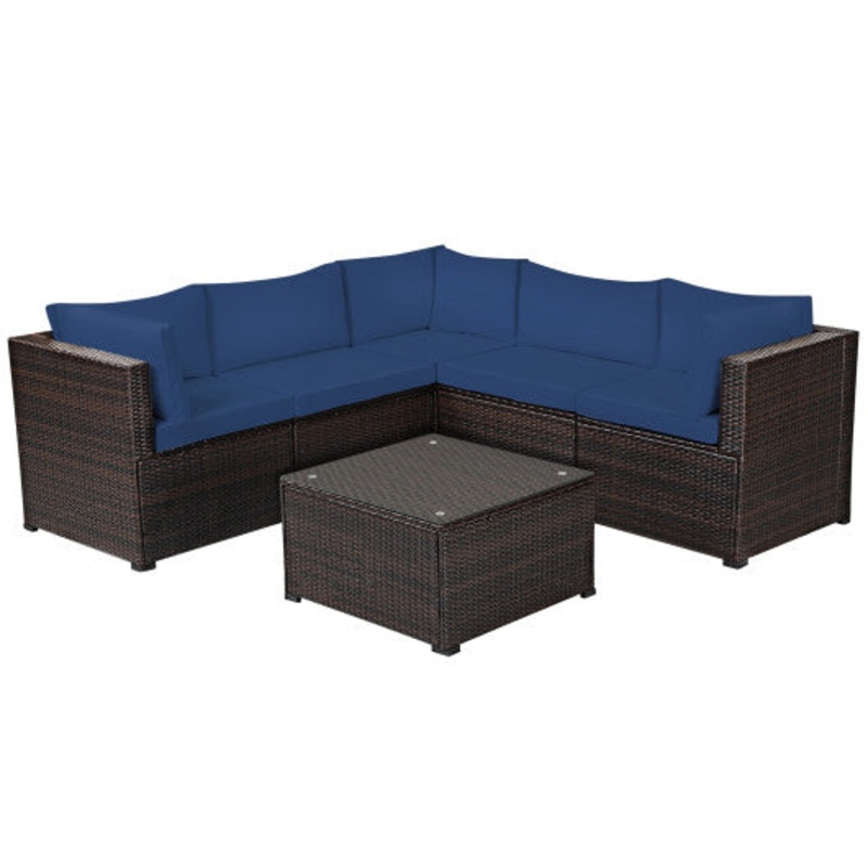 6 Pieces Patio Furniture Sofa Set With Cushions for Outdoor-Navy