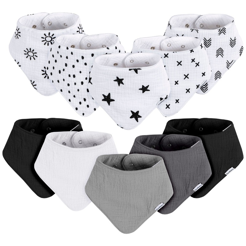10-Pack Baby Neutral Black & White Muslin Bandana Bibs