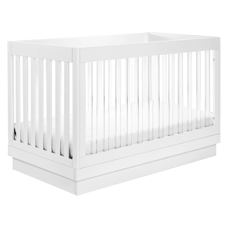 (Floor Model) Harlow 3-in-1 Convertible Crib with Toddler Rail – White and Acrylic
