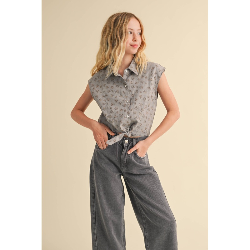 Heart And Arrow Cropped Button Up Shirt