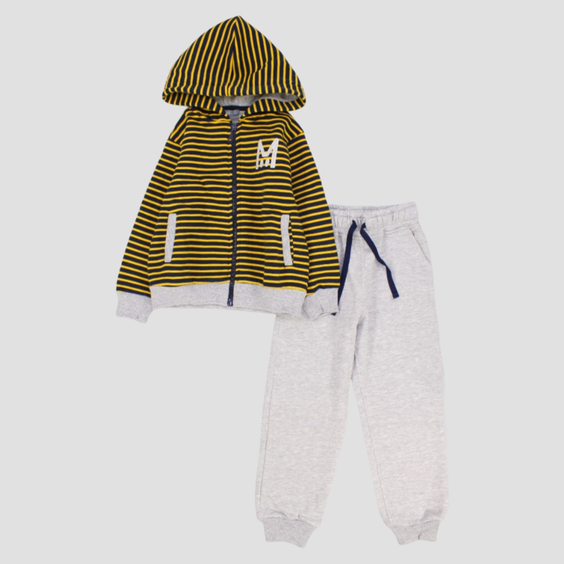 Striped Long-Sleeved Hooded 2-Piece Outfit Set