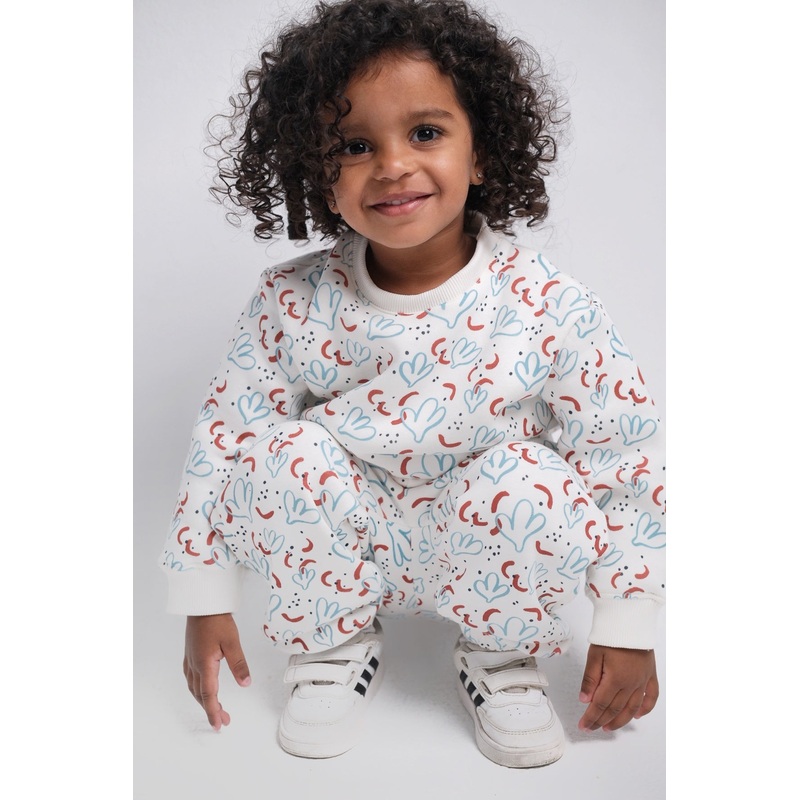 Unisex Offwhite Doodled Long-Sleeved Sweatshirt