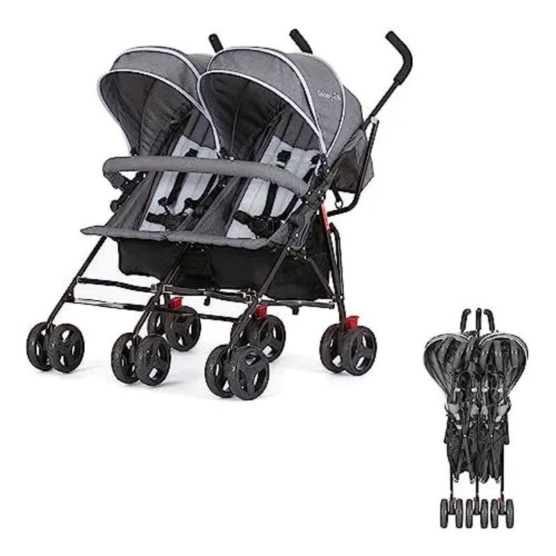 Volgo Twin Umbrella Stroller – Dark and Light Grey (See Description)