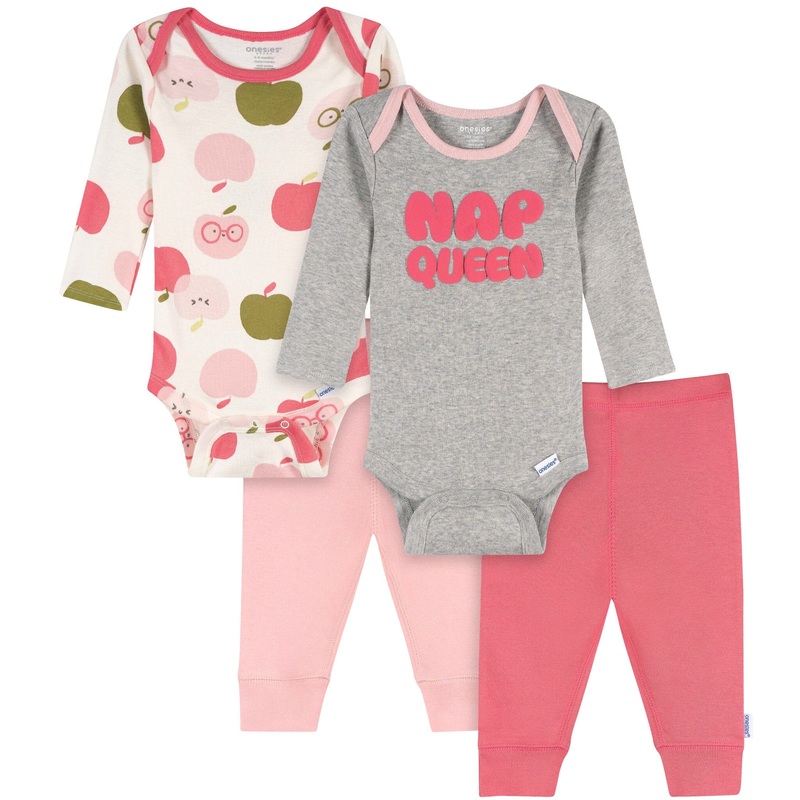 4-Piece Baby Girls Nap Queen Onesies Bodysuits and Pants