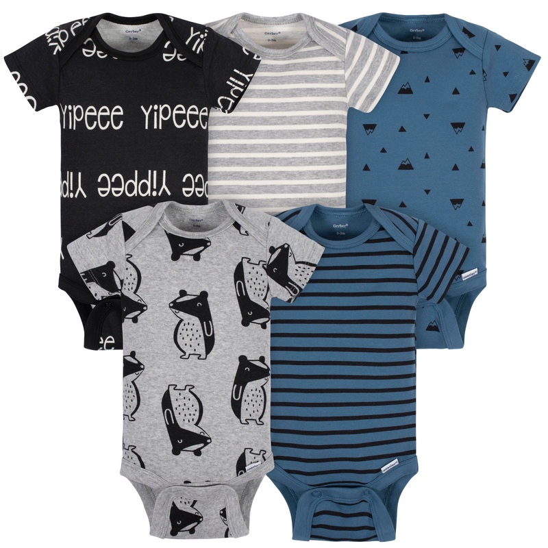5-Pack Baby Boys Comfy Stretch Badger Short Sleeve Onesies Bodysuits