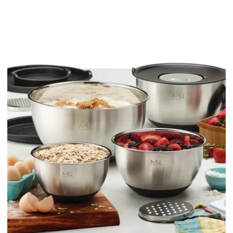 8 Piece Stainless Steel Mixing Bowls Set with Graters & Lids