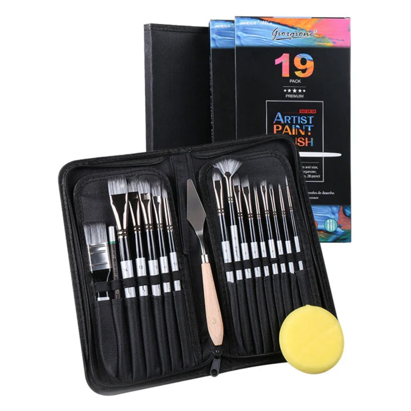 Artist Paint Brushes Set Watercolor Acrylic Oil Painting Sponge Brush – 19Pcs – Multicolor