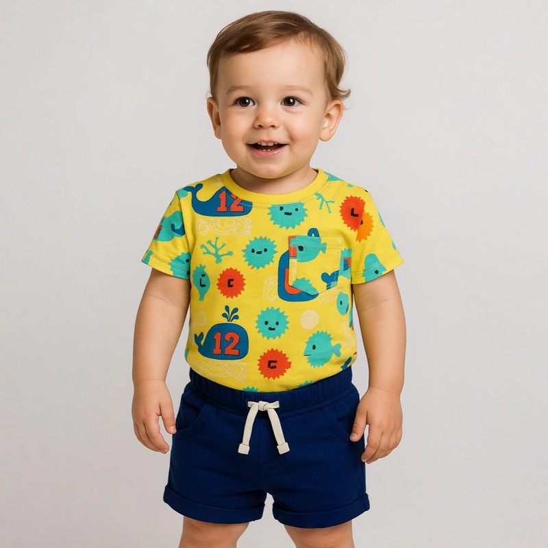 Baby Boys Cotton Pajama  Yellow with Fun Print