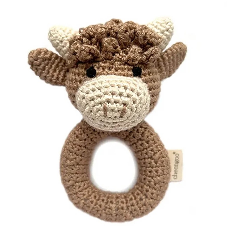Crochet Ring Rattle – Highland Cow
