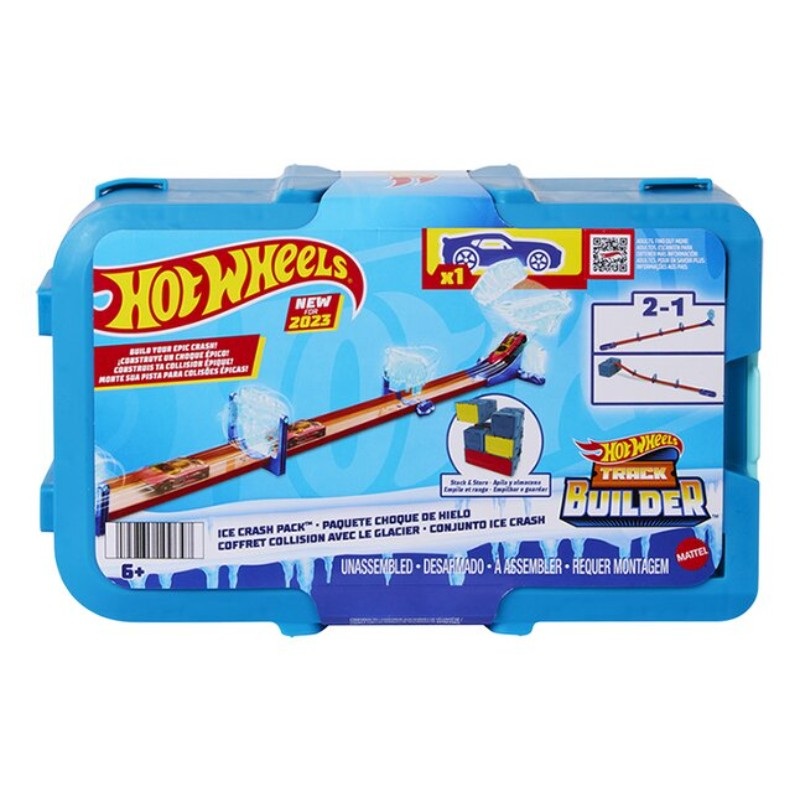 Hot Wheels Track Builder Ice Crash Playset With Toy Car, 10 Ice-themed Track Pieces And Storage Box