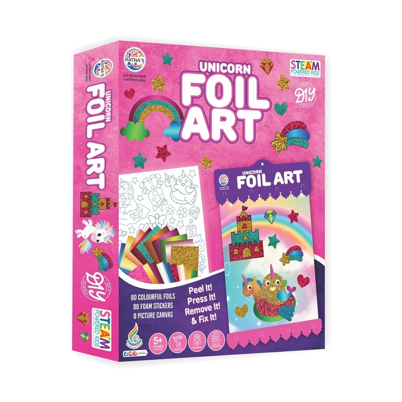 Ratnas Unicorn Foil Art DIY Creative Activity Kit, STEAM Powered Art & Craft Activity – Foil Fun Craft Kits & Supplies for Kids