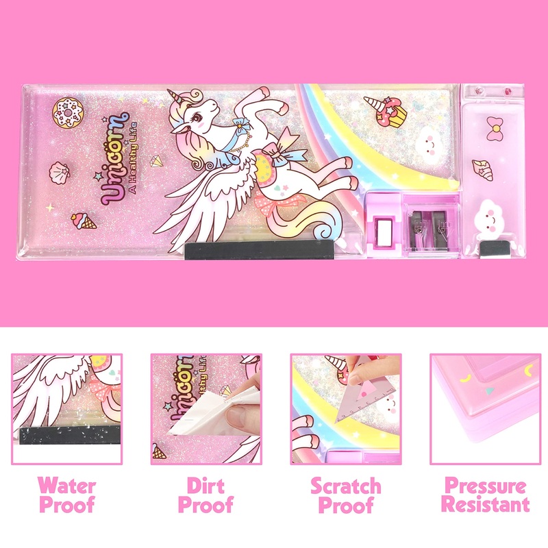 Unicorn Magnetic Pencil Box with Pencil Sharpener Stationery Set Pencil Case Stationary Organizer for Kids – Print & Design May Vary
