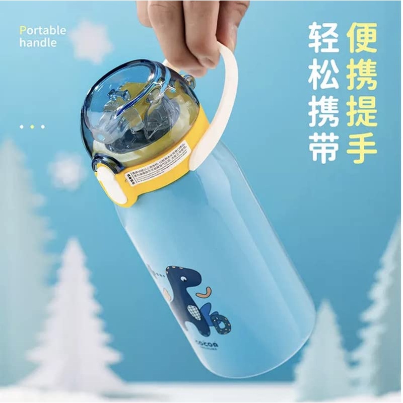 Water Bottle Cartoon Design Hot and Cold Water Bottle for Kids – Double-Walled Vacuum Insulated Stainless Steel Bottle, Double-Wall Thermos Flask with Straw