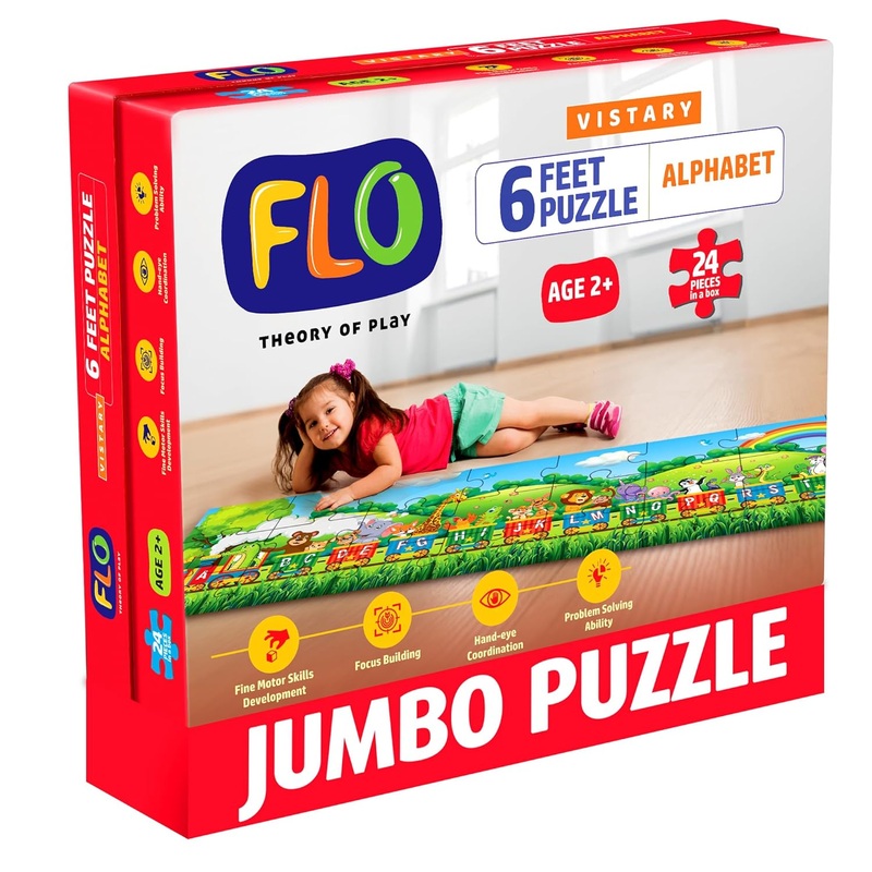 FLO Toys 6 Feet Alphabet Floor Puzzle for Kids | 24 Jumbo Pieces | Train Theme ABC Learning Toy for Toddlers & Preschoolers | Educational Montessori Puzzle for Boys & Girls Ages 2-5