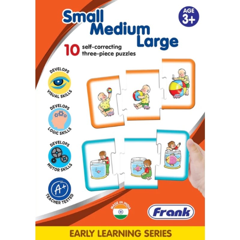 Frank Small Medium Large Puzzle  30 Pieces, 10 Self-Correcting 3-Piece Puzzles, Early Learner Educational Jigsaw Puzzle For Kids – Multicolor