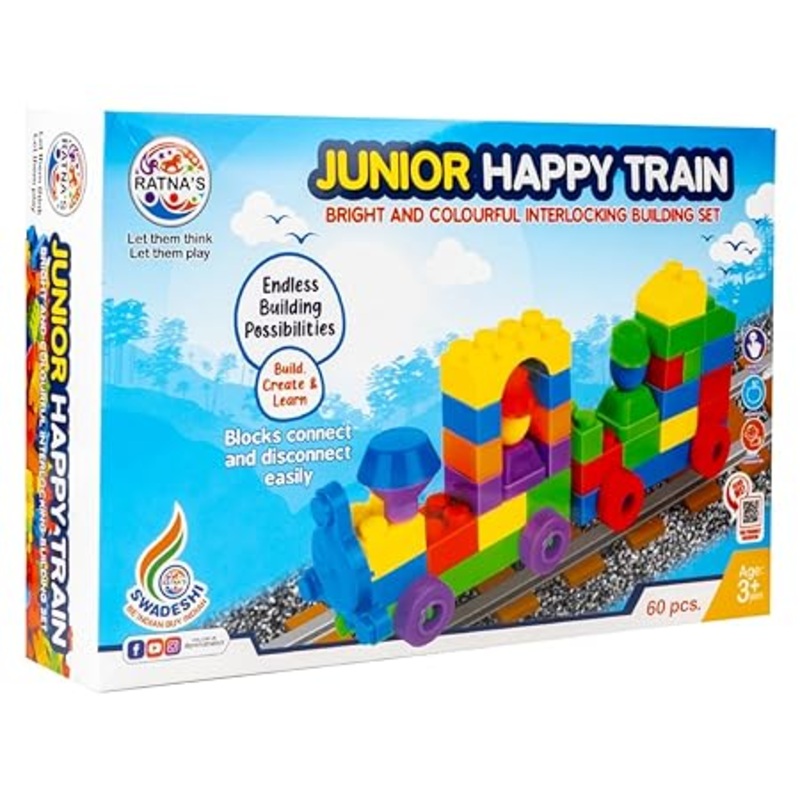 Ratna’s Happy Train Junior Construction Set for Kids – 60 Pcs – Multicolor